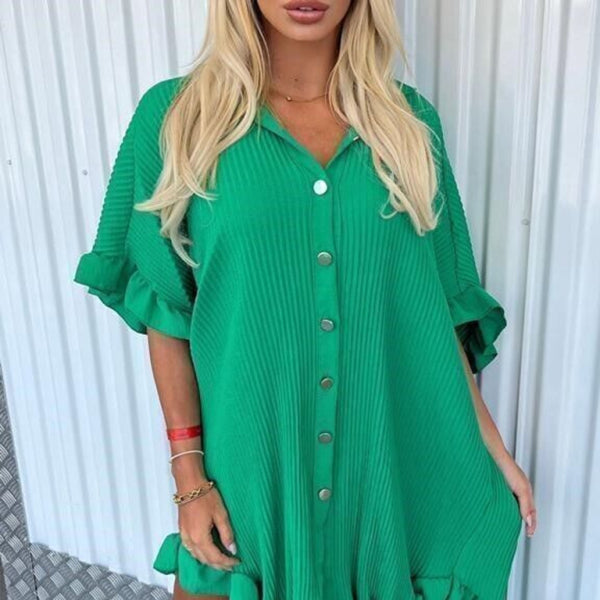 ✨ Chic Ruffle Sleeve Shirt Dress Irregular Hem Trendy Outfit ✨
