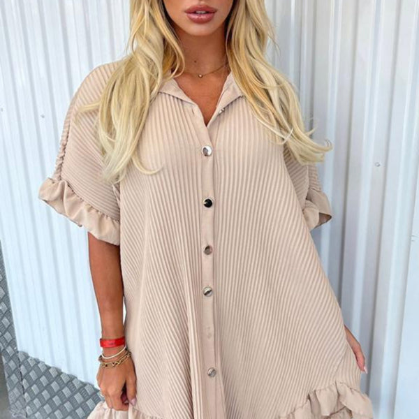 ✨ Chic Ruffle Sleeve Shirt Dress Irregular Hem Trendy Outfit ✨