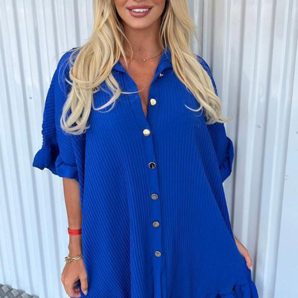 ✨ Chic Ruffle Sleeve Shirt Dress Irregular Hem Trendy Outfit ✨