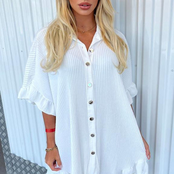 ✨ Chic Ruffle Sleeve Shirt Dress Irregular Hem Trendy Outfit ✨