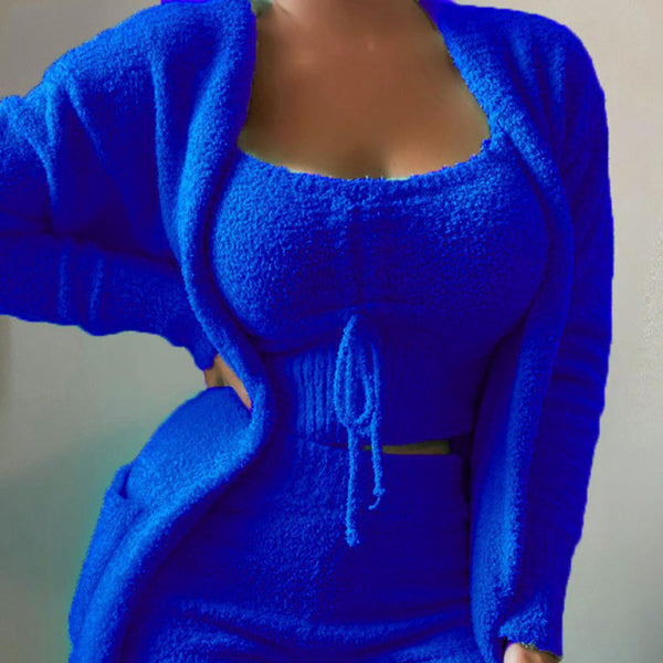 ποΈ Cozy Chic 3-Piece Loungewear Set β Plush Camisole, Long Coat & Shorts ποΈ