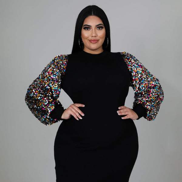 β¨ Curve-Hugging Plus Size Sequin Dress β Sexy Puff Sleeve Glam β¨