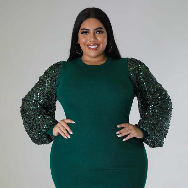 β¨ Curve-Hugging Plus Size Sequin Dress β Sexy Puff Sleeve Glam β¨