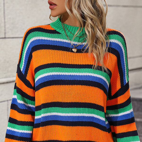 π§‘ Cozy Striped Knit Sweater Loose Fit Crewneck β Trendy & Comfy Must-Have π€