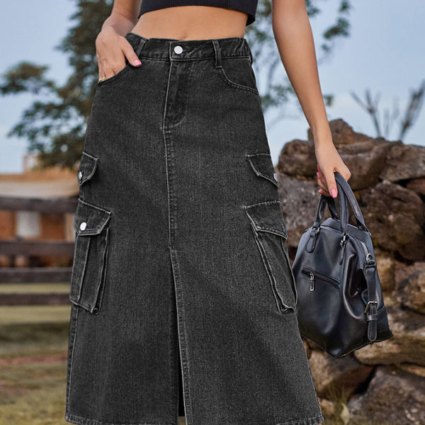 Chic High-Waist Denim Midi Skirt – Casual, Trendy & Comfy for All Seasons