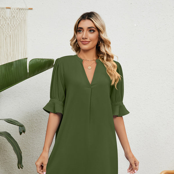 β¨ Chic V-Neck Loose Fit Dress - Elegant Everyday Style for Spring & Summer β¨