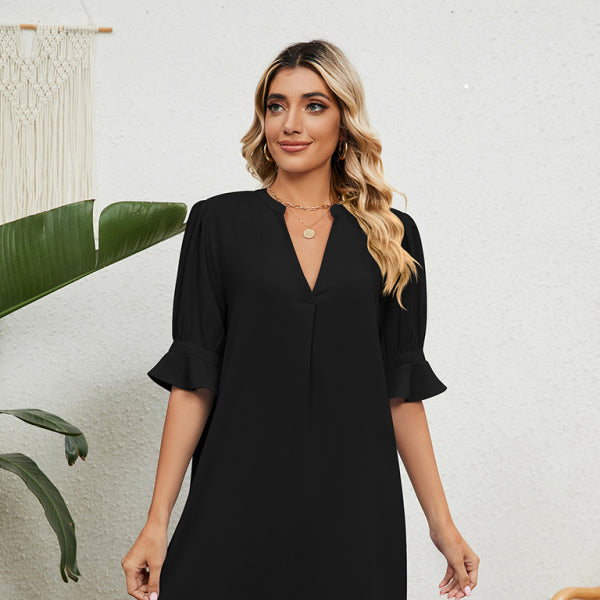 β¨ Chic V-Neck Loose Fit Dress - Elegant Everyday Style for Spring & Summer β¨