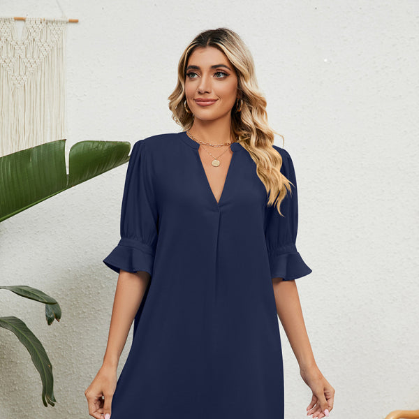 β¨ Chic V-Neck Loose Fit Dress - Elegant Everyday Style for Spring & Summer β¨