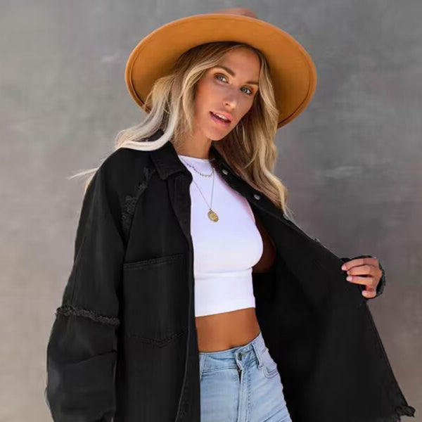 π₯ Chic Fringed Ripped Denim Jacket β Trendy & Effortless Vibes π₯