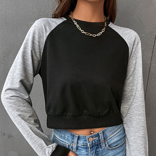 π©· Color Block Cropped Sweatshirt Long Sleeve Trendy Fall Top π©·