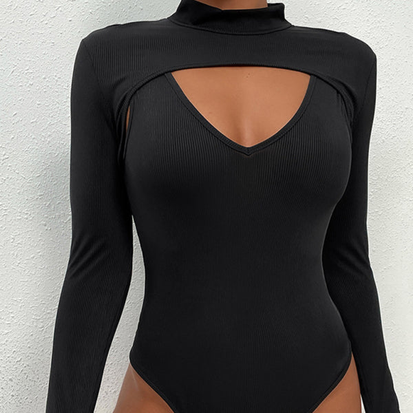 🖤 Sexy Black Hollow-Out Onesie – Trendy Fake Two-Piece Bodysuit for Night Out 🔥