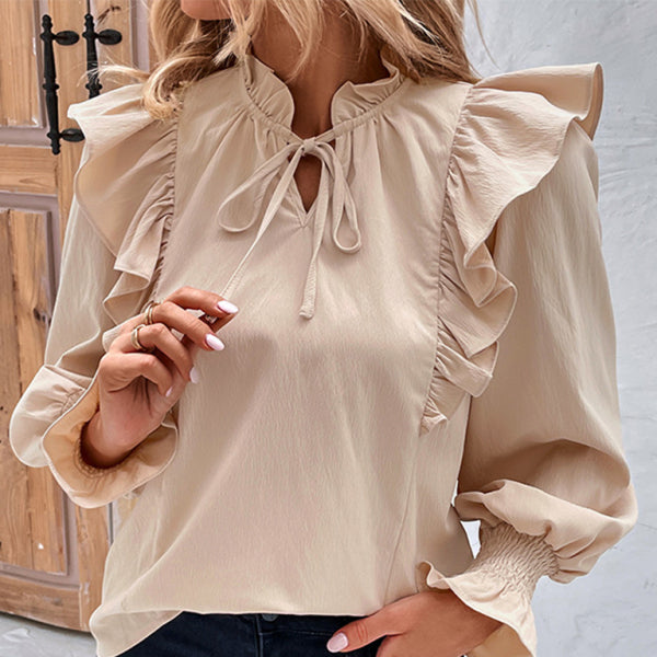 β¨ Chic Ruffled Tie Blouse Long Sleeve Elegant Women's Top β Perfect for Spring Summer β¨