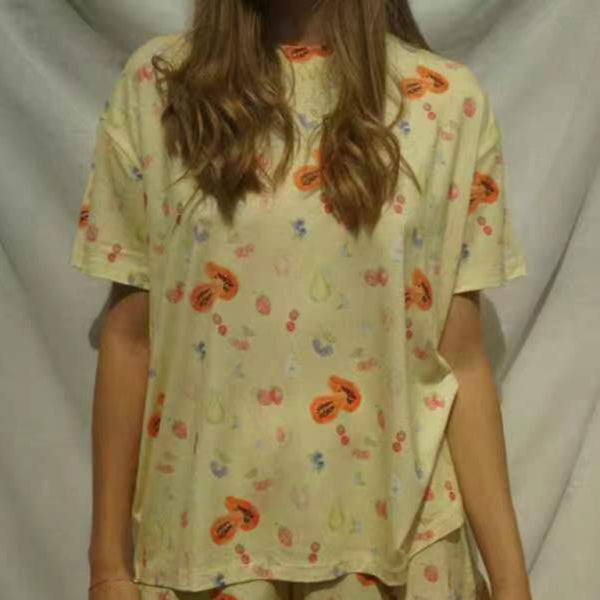 ποΈ Chic Printed Pajama Set Short Sleeve Loose Fit Comfy Loungewear for Women β¨