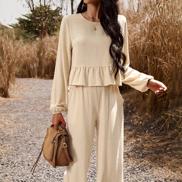 🛍️ Chic & Comfy 2-Piece Lounge Set – Long Sleeve Top & Loose Trousers for Effortless Style ✨