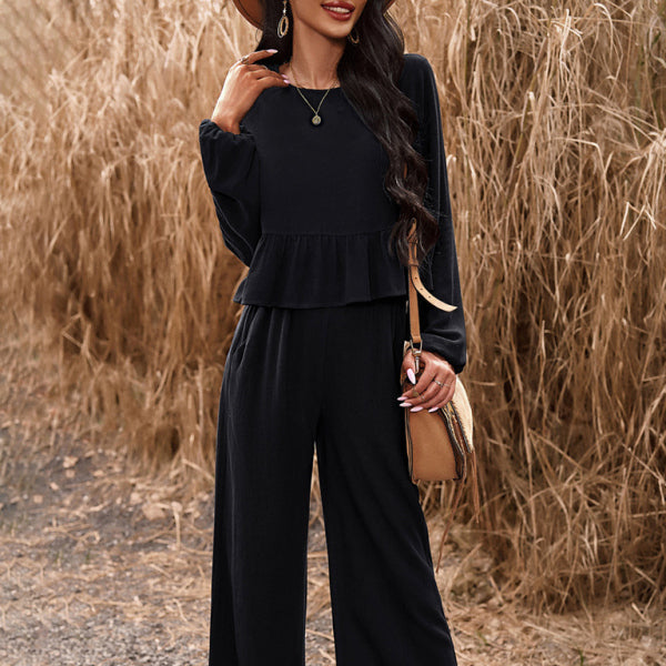 🛍️ Chic & Comfy 2-Piece Lounge Set – Long Sleeve Top & Loose Trousers for Effortless Style ✨