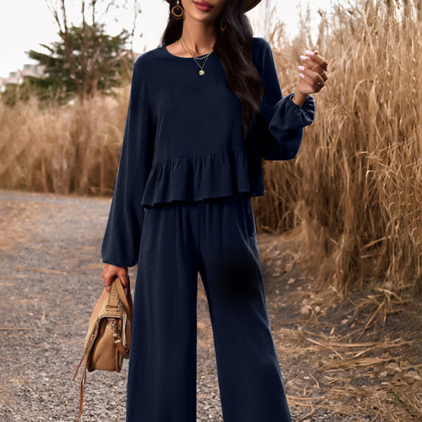 🛍️ Chic & Comfy 2-Piece Lounge Set – Long Sleeve Top & Loose Trousers for Effortless Style ✨