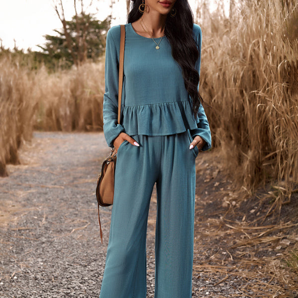 🛍️ Chic & Comfy 2-Piece Lounge Set – Long Sleeve Top & Loose Trousers for Effortless Style ✨