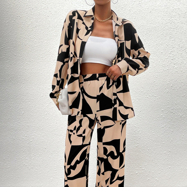 🛍️ Chic Printed Two-Piece Set – Long Sleeve Top & Trousers for Effortless Style ✨