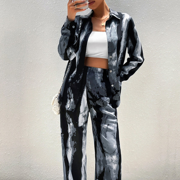 🛍️ Chic Printed Two-Piece Set – Long Sleeve Top & Trousers for Effortless Style ✨