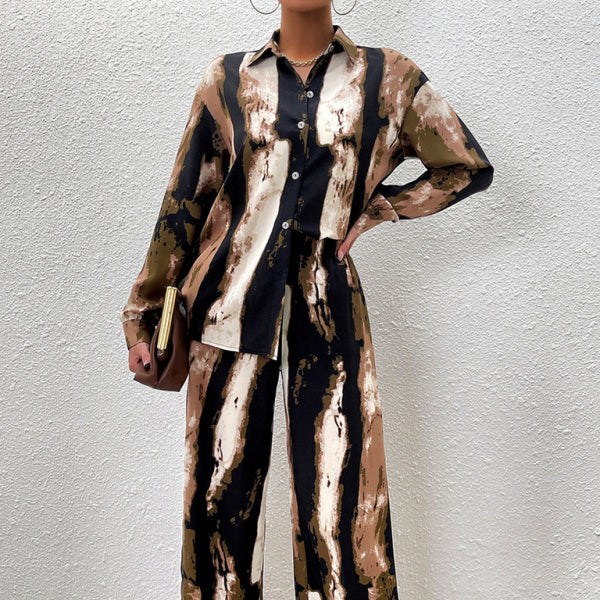 🛍️ Chic Printed Two-Piece Set – Long Sleeve Top & Trousers for Effortless Style ✨