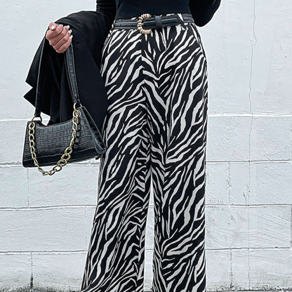 🦓 Chic Zebra Print Wide Leg Pants for Women – Stylish & Comfy All-Season Trousers 🦓