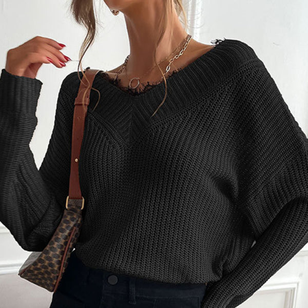 π§‘ Cozy Chic Lace Knit Sweater β Stylish Patchwork Pullover for Fall & Winter π§‘