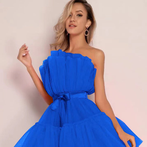 ✨ Chic Tube Top Mesh Tutu Dress with Bow – Trendy & Elegant for Any Occasion ✨