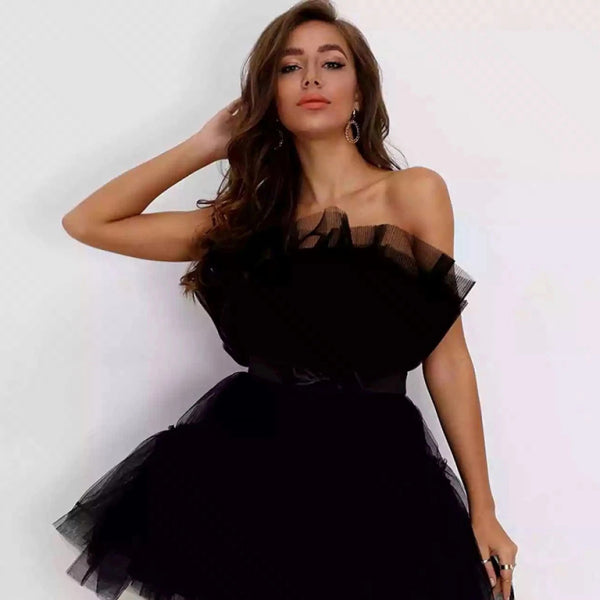 ✨ Chic Tube Top Mesh Tutu Dress with Bow – Trendy & Elegant for Any Occasion ✨