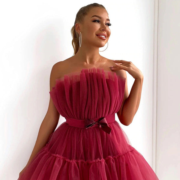 ✨ Chic Tube Top Mesh Tutu Dress with Bow – Trendy & Elegant for Any Occasion ✨