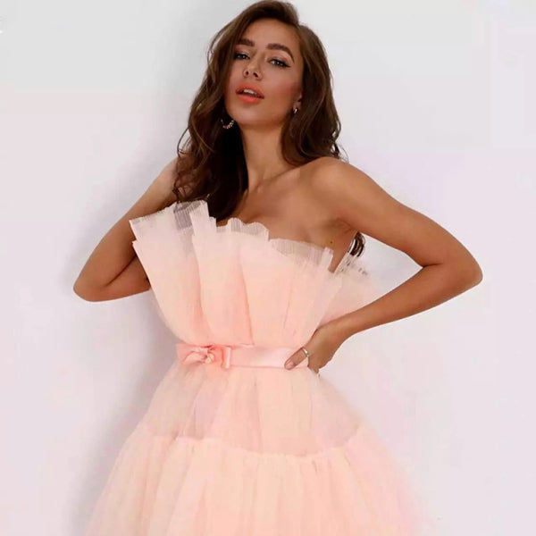 ✨ Chic Tube Top Mesh Tutu Dress with Bow – Trendy & Elegant for Any Occasion ✨