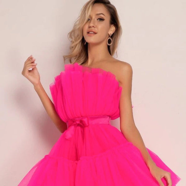 ✨ Chic Tube Top Mesh Tutu Dress with Bow – Trendy & Elegant for Any Occasion ✨