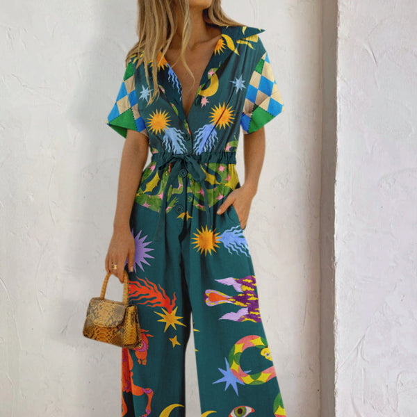 ποΈ Chic High-Waist Printed Jumpsuit β Trendy & Comfy Street Style Pants for Women π