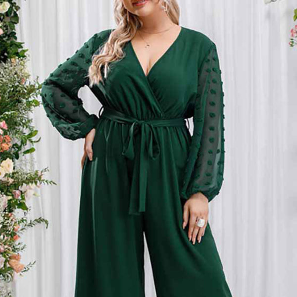 Plus Size Lace Jumpsuit – stylish Bowknot High Waist One-Piece for Any Occasion