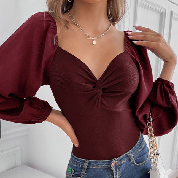 ✨ Chic V-Neck Long Sleeve Bodysuit for Women – Stylish & Flattering Fit ✨
