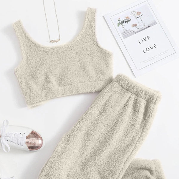 ποΈ Cozy Chic Plush Two-Piece Set β Sleeveless Vest & Trousers Lounge Wear β¨