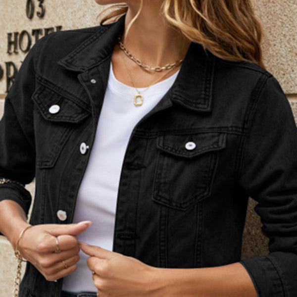 Women's Trendy Denim Jacket Slim Fit Lapel Style Casual Chic