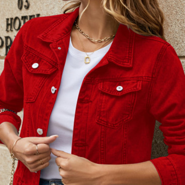 Women's Trendy Denim Jacket Slim Fit Lapel Style Casual Chic