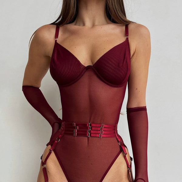 π₯ Sexy Sheer Mesh Bodysuit with Gloves β Sultry & Stylish One-Piece Lingerie π