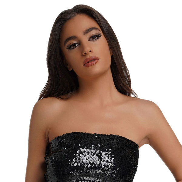 Sparkle & Slay – Sequin Strapless Bandeau Top | stylish, High-Elastic Fit