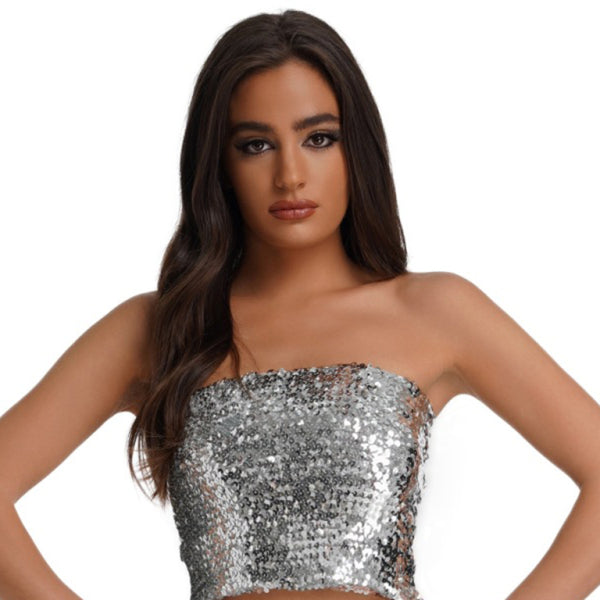 Sparkle & Slay – Sequin Strapless Bandeau Top | stylish, High-Elastic Fit