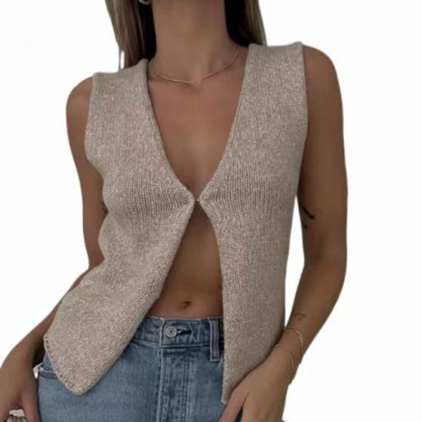 π₯ Sleek & Sexy Deep V Knitted Sleeveless Cardigan Top β Hot Girl Style Must-Have π₯
