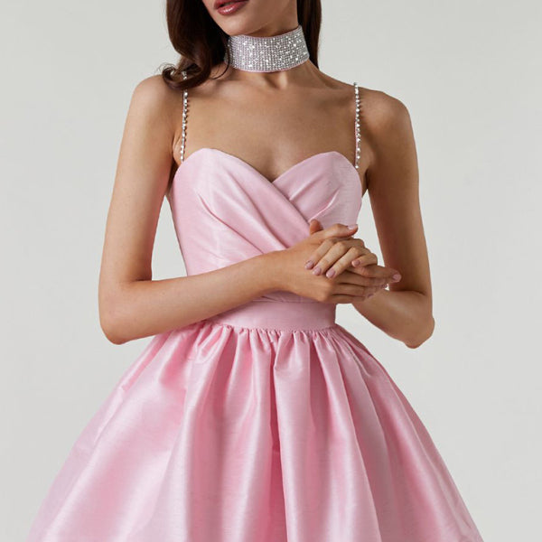 ✨ Chic Pleated Suspender Dress – Sexy Rhinestone Party Dress for Women ✨