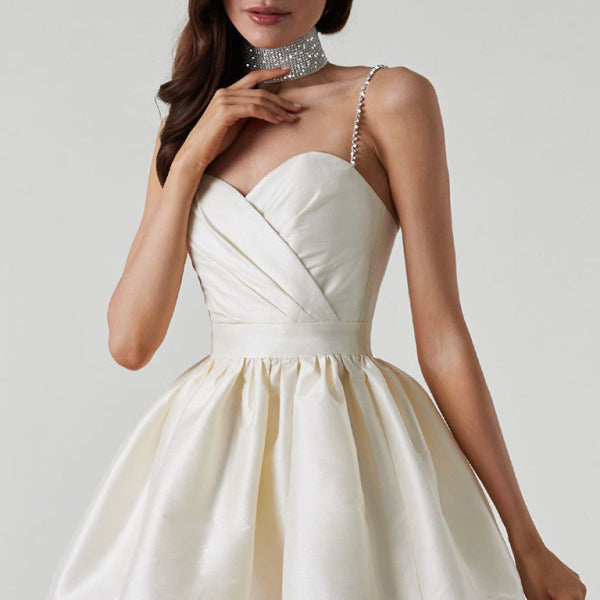 ✨ Chic Pleated Suspender Dress – Sexy Rhinestone Party Dress for Women ✨