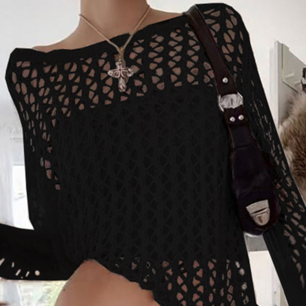 β¨ Chic Mesh Knit Top β See-Through Long Sleeve Lightweight Sweater for Effortless Style β¨