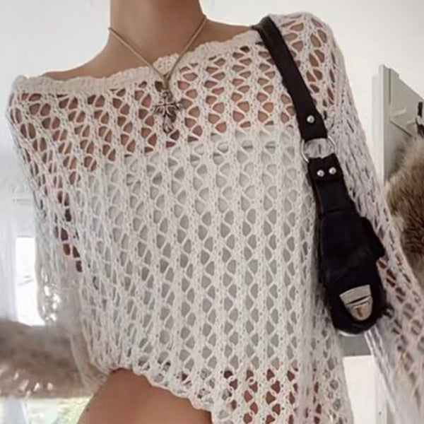 β¨ Chic Mesh Knit Top β See-Through Long Sleeve Lightweight Sweater for Effortless Style β¨