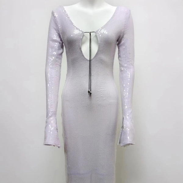 ✨ Stunning Sequin V-Neck Backless Party Dress – Slim Fit, Mid-Length & Chic ✨