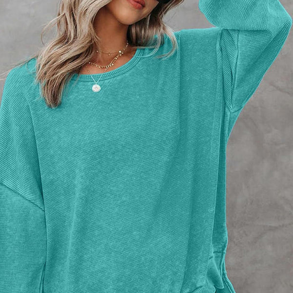 ποΈ Cozy Chic Waffle Knit Top β Long Sleeve, Side Slit & Stylish Fit β¨