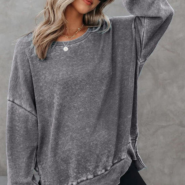ποΈ Cozy Chic Waffle Knit Top β Long Sleeve, Side Slit & Stylish Fit β¨
