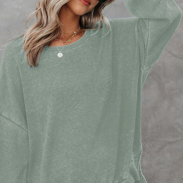 ποΈ Cozy Chic Waffle Knit Top β Long Sleeve, Side Slit & Stylish Fit β¨