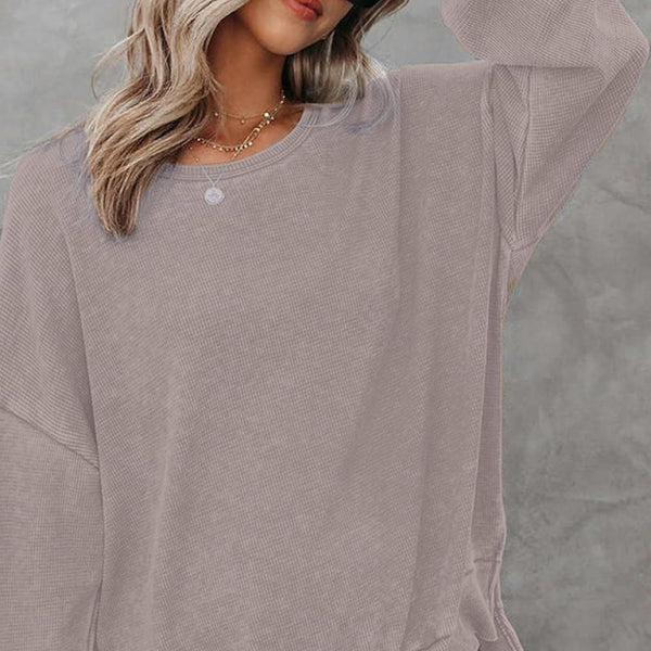 ποΈ Cozy Chic Waffle Knit Top β Long Sleeve, Side Slit & Stylish Fit β¨